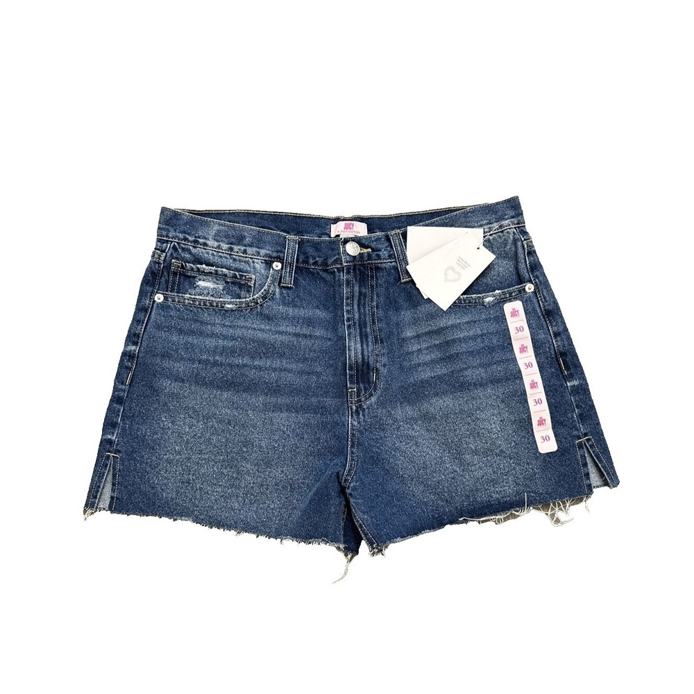 Juicy Couture Jean Shorts Women 30 Relaxed Raw Hem Cut Off Heart Patch on Back